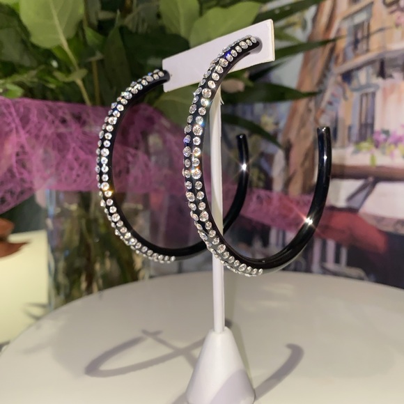 Large Acrylic Hoop Earrings, Oversized 80mm Swarovski Crystal Embellished Hoops - Picture 14 of 15